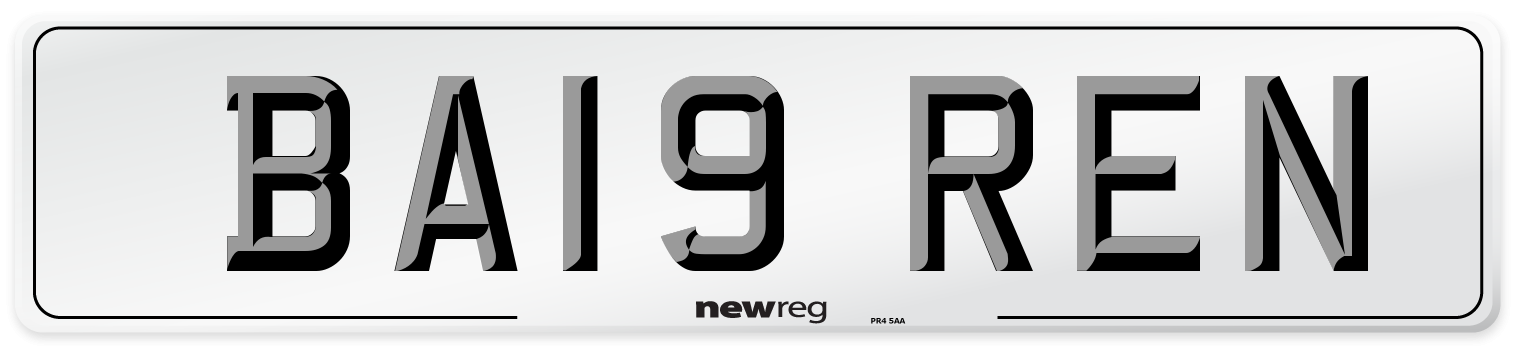 BA19 REN Number Plate from New Reg
